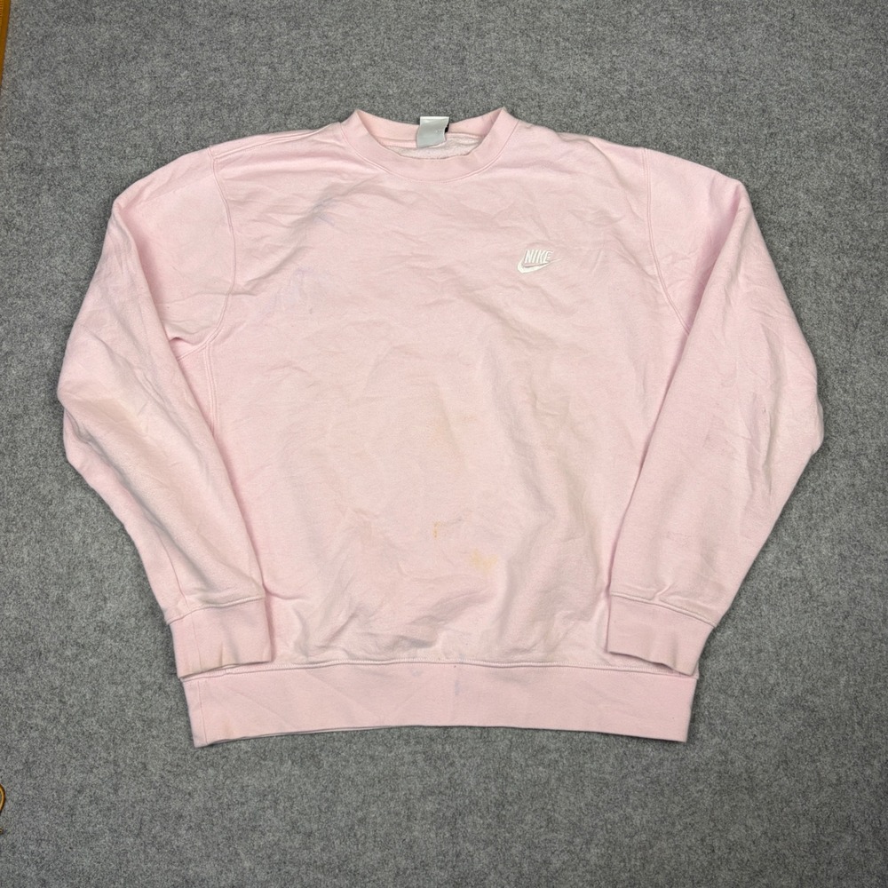 Nike Crewneck Sweatshirt Pink Embroidered Swoosh Logo Mens Large Fleece Pullover